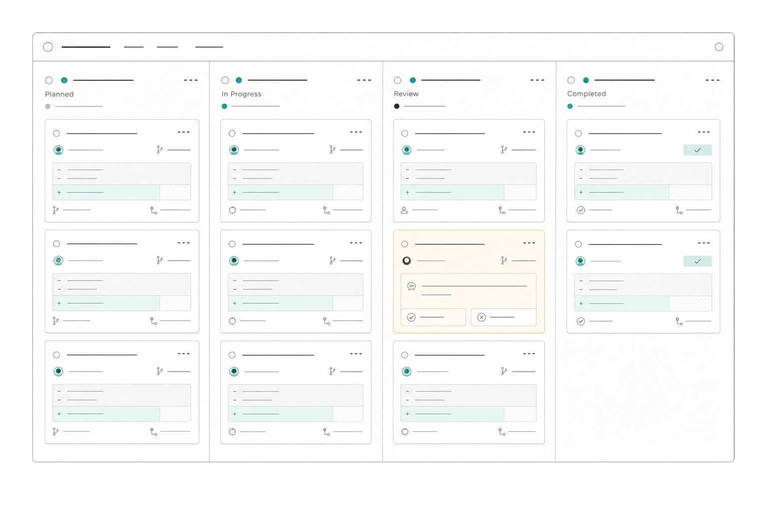 Relay kanban board with planned, active, review, and completed work